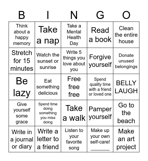 Self-Care Bingo Card