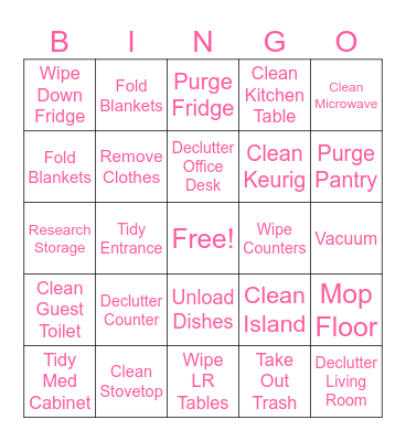 Cleaning the House Bingo Card