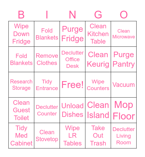 Cleaning the House Bingo Card