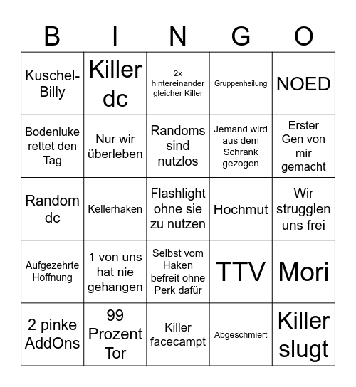 Dead by Daylight Bingo Card