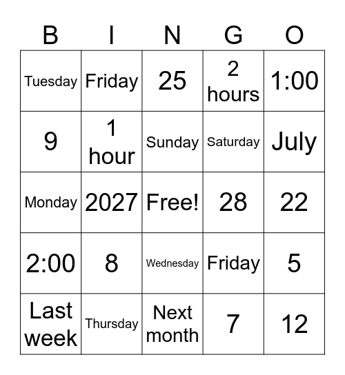 Untitled Bingo Card