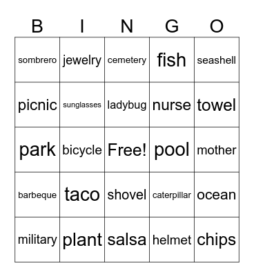 May Vocabulary Bingo Card