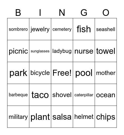 May Vocabulary Bingo Card