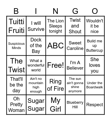 Greatest Oldies Bingo Card