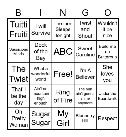 Greatest Oldies Bingo Card