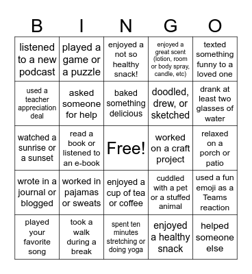 TVAH Bingo Card