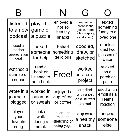 TVAH Bingo Card