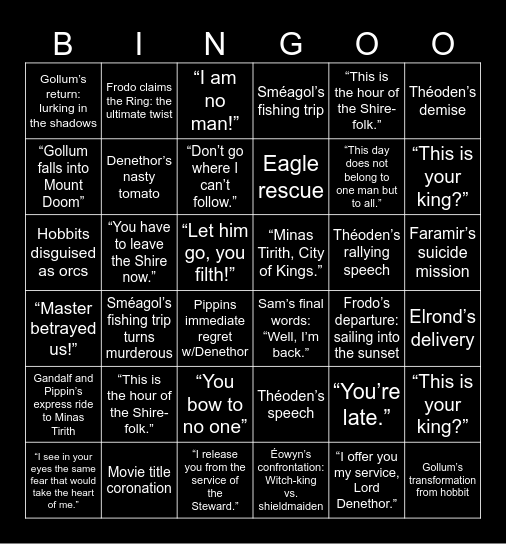 Return of the king Bingo Card
