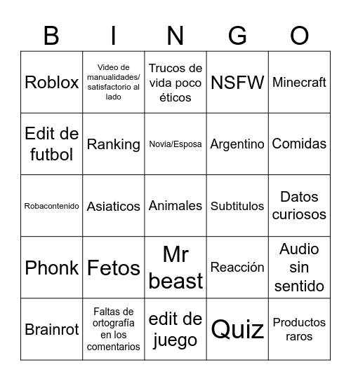 Untitled Bingo Card