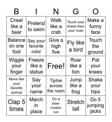 Move and Match! Bingo Card