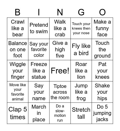 Move and Match! Bingo Card