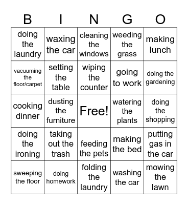 Daily Living CHORES BINGO Card
