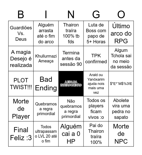 Bingo Novos Tempos Bingo Card
