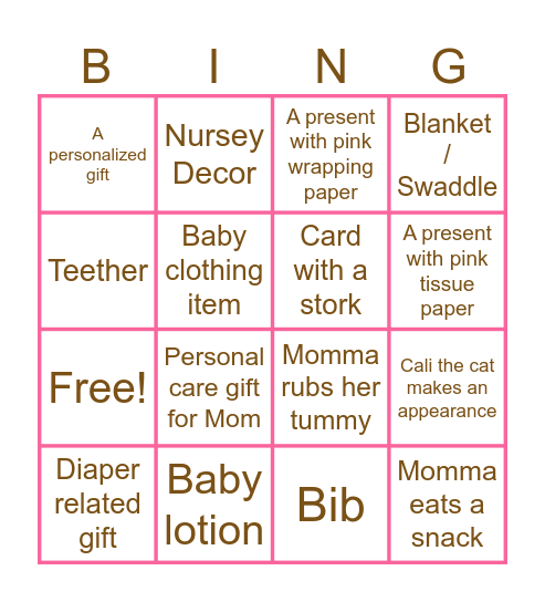 Baby Shower Bingo! Bingo Card