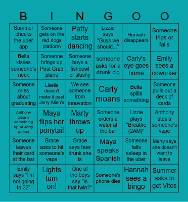 UNCW Senior Bar Crawl 2025 Bingo Card