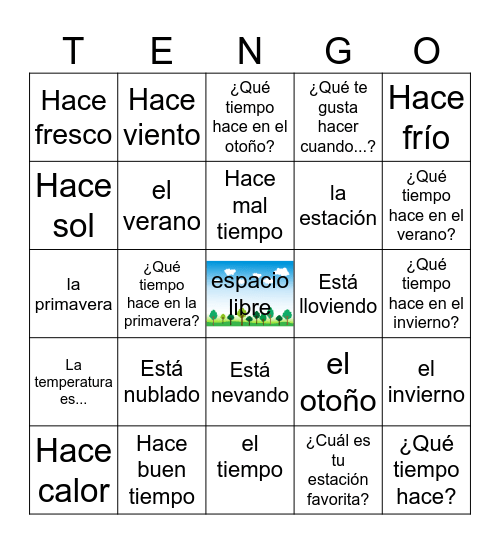 El Tiempo y Las estaciones Bingo Card