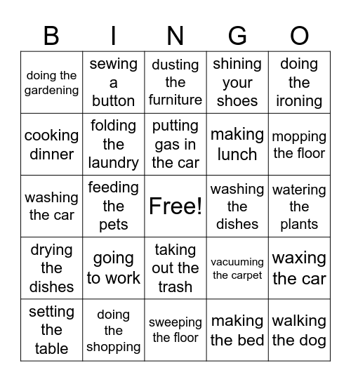 DAILY CHORES Bingo Card