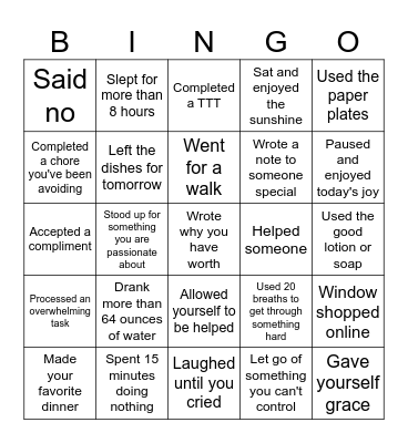 Mental Health Month 2025 Bingo Card