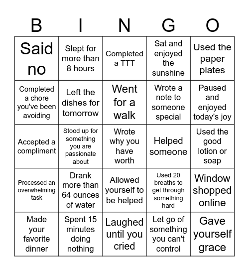Mental Health Month 2025 Bingo Card