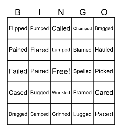 Past Tense -ed Words Bingo Card