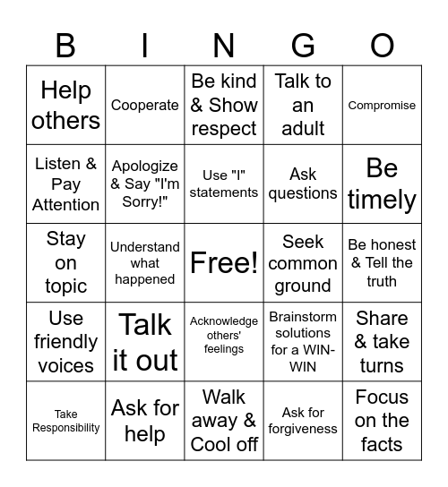 Conflict Resolution Bingo Card