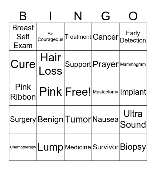 Breast Cancer Awareness Pink PJ Night Bingo Card
