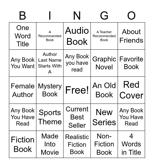Reading Challenge Bingo Card