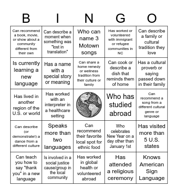 2025 Multicultural Night Bingo Card