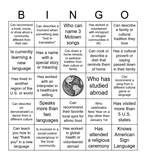 2025 Multicultural Night Bingo Card