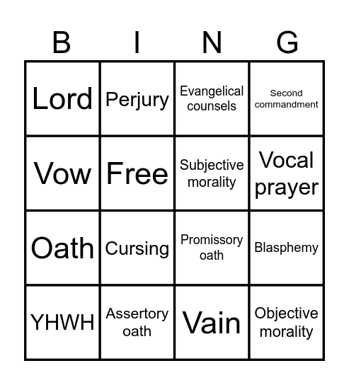 Second commandment bingo Card