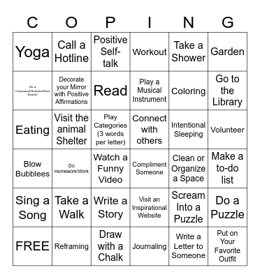 Coping Strategies Bingo Card
