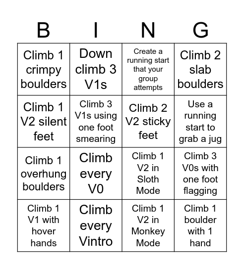 Intermediate Bingo Card