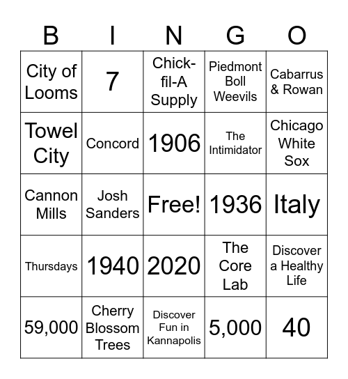 Who knows Kannapolis Best Bingo Card