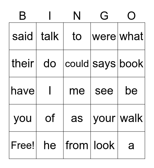 Irregular "Heart" Words Bingo Card