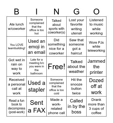 Workplace Bingo Card