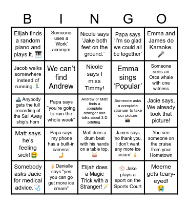 Sherman Family Alaska Cruise - 2025 Bingo Card