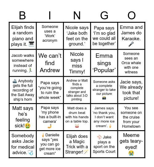 Sherman Family Alaska Cruise - 2025 Bingo Card