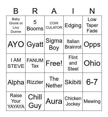 Brainrot Bingo Card