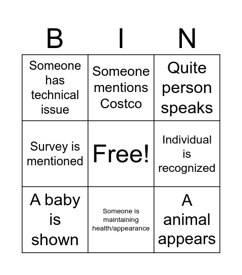 Team Bingo Card