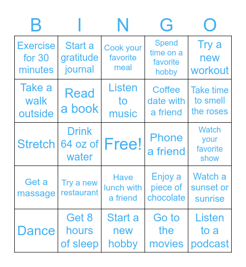 Self Care BINGO Card