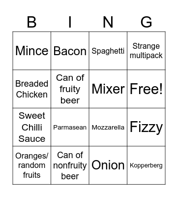 Grocery Bingo Card