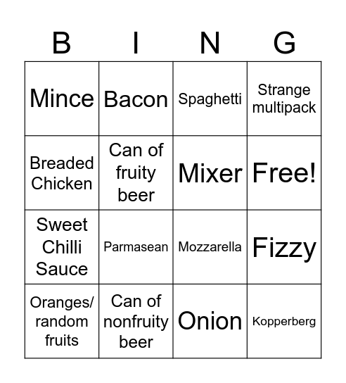 Grocery Bingo Card