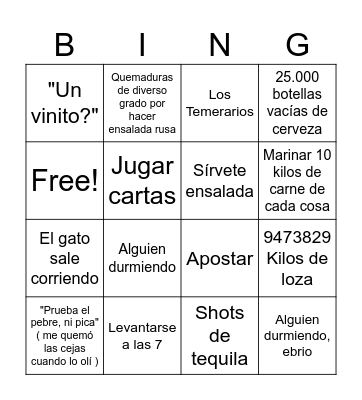 Parrillada en mi casa bingo Card