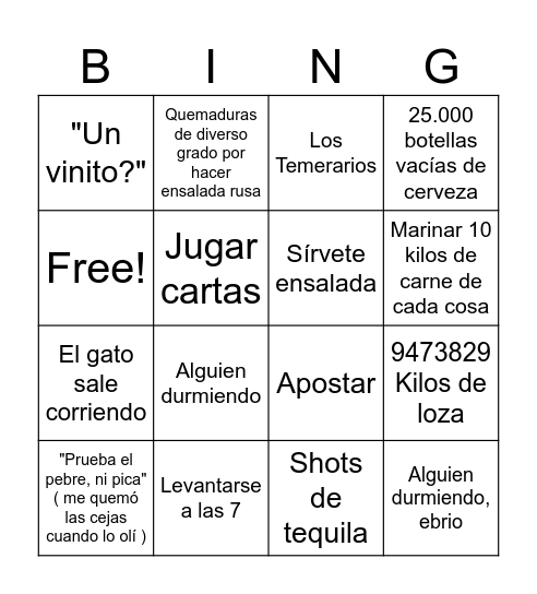 Parrillada en mi casa bingo Card