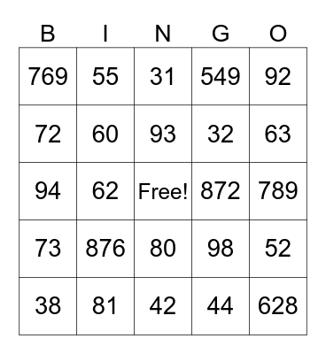 Addition and Subtraction Bingo Card