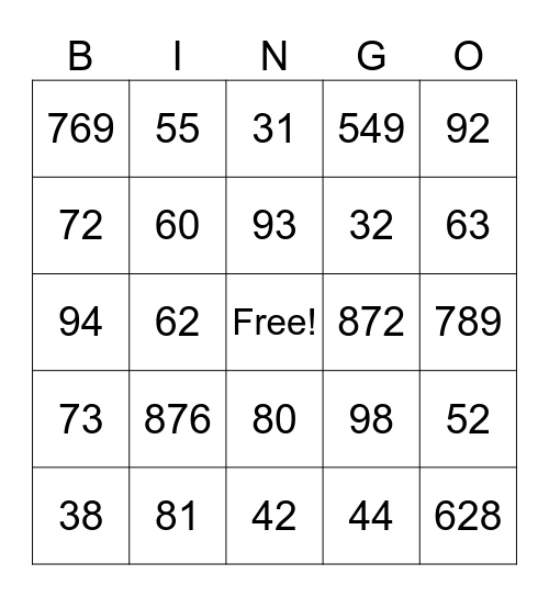 Addition and Subtraction Bingo Card