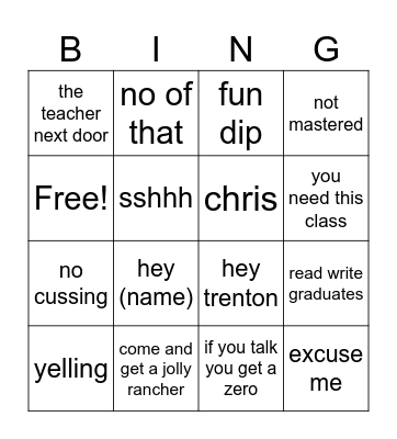 fun time Bingo Card