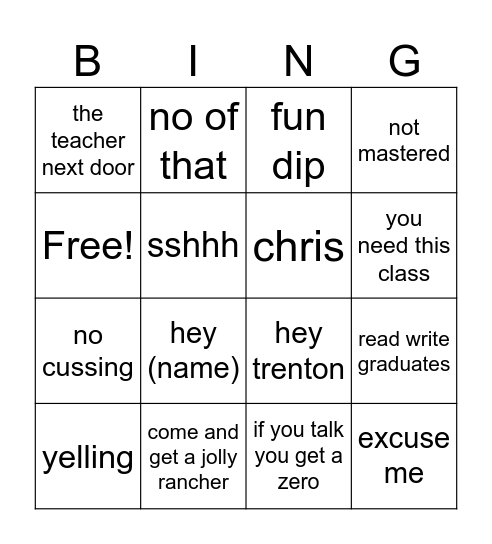 fun time Bingo Card
