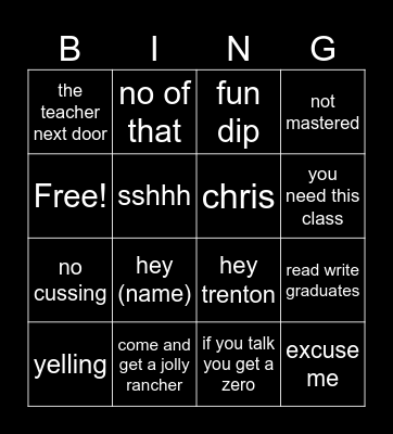 fun time Bingo Card