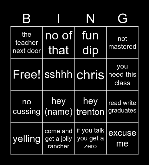fun time Bingo Card